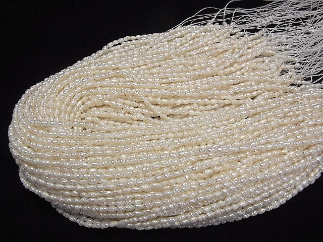 [Video] Fresh Water Pearl Keshi Pearl AA Rice-Baroque 5x3x3mm White 1strand beads (aprx.13inch/33cm)