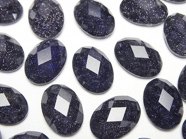 [Video] Blue Golden Sand Stone x Crystal AAA Oval Faceted Cabochon 14x10mm 1pc