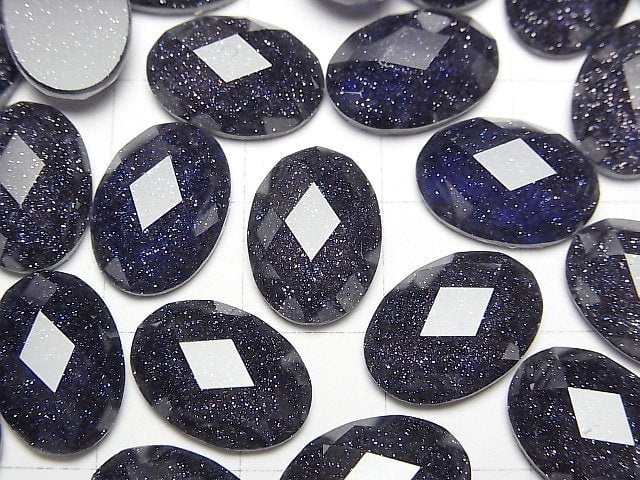 [Video] Blue Golden Sand Stone x Crystal AAA Oval Faceted Cabochon 14x10mm 1pc