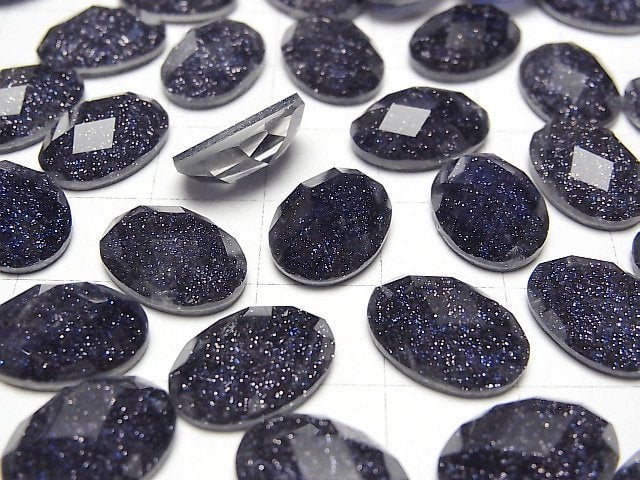 [Video] Blue Golden Sand Stone x Crystal AAA Oval Faceted Cabochon 14x10mm 1pc