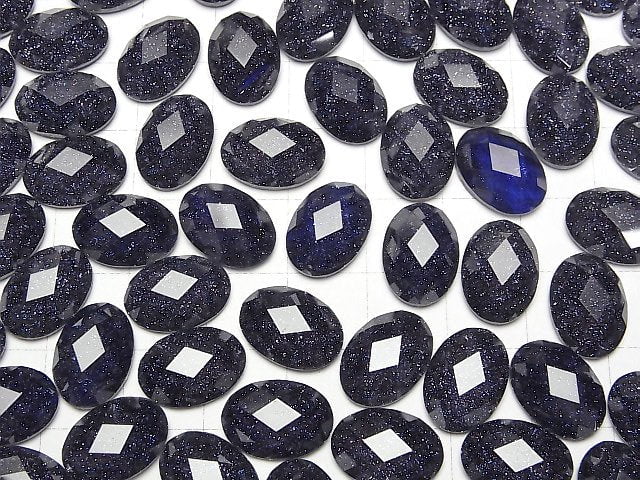 [Video] Blue Golden Sand Stone x Crystal AAA Oval Faceted Cabochon 14x10mm 1pc
