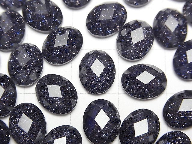 [Video] Blue Golden Sand Stone x Crystal AAA Oval Faceted Cabochon 10x8mm 2pcs