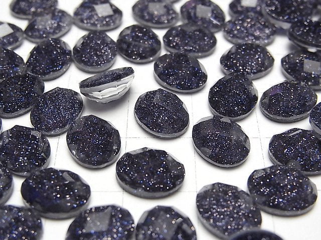 [Video] Blue Golden Sand Stone x Crystal AAA Oval Faceted Cabochon 10x8mm 2pcs