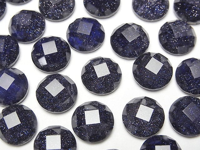 [Video] Blue Golden Sand Stone x Crystal AAA Round Faceted Cabochon 10x10mm 2pcs