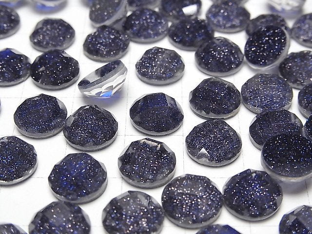 [Video] Blue Golden Sand Stone x Crystal AAA Round Faceted Cabochon 10x10mm 2pcs