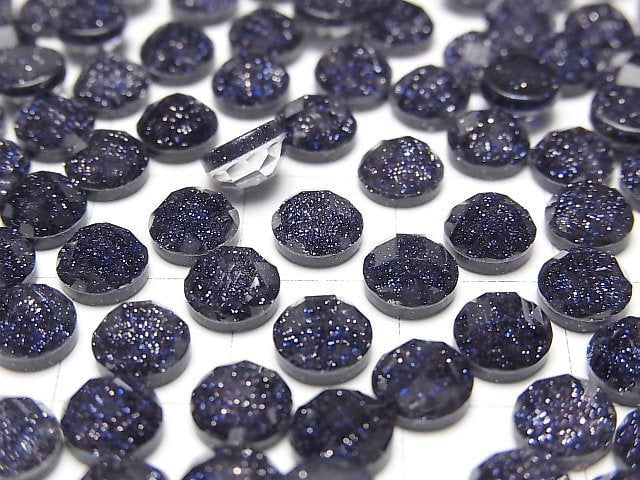 [Video] Blue Golden Sand Stone x Crystal AAA Round Faceted Cabochon 6x6mm 3pcs