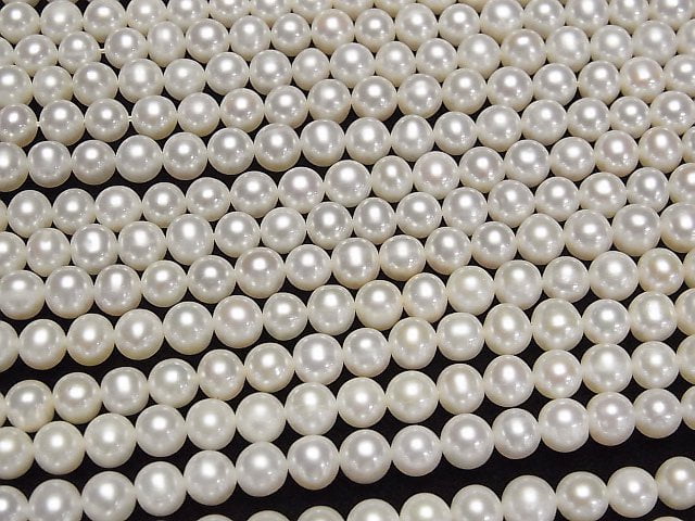 [Video] Fresh Water Pearl AAA- Semi Round-Potato 6mm White 1strand beads (aprx.15inch/36cm)