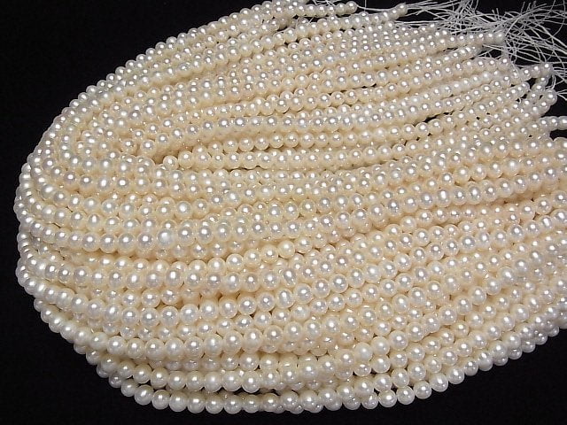 [Video] Fresh Water Pearl AAA- Semi Round-Potato 6mm White 1strand beads (aprx.15inch/36cm)