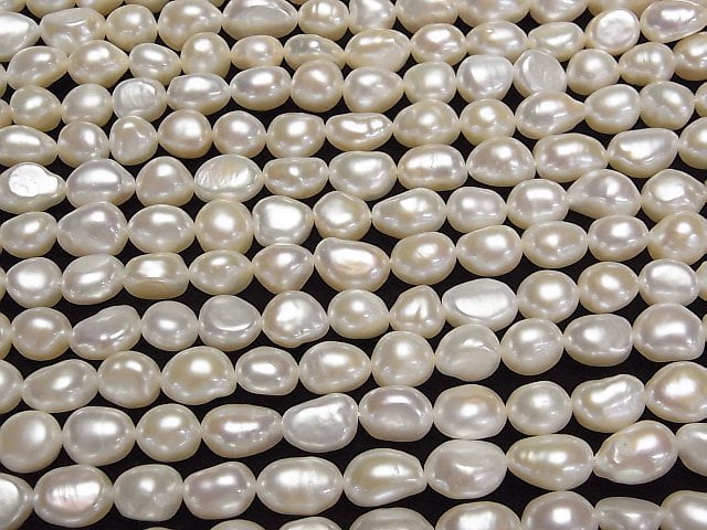 [Video] Fresh Water Pearl AA++ Baroque 8-10mm White 1strand beads (aprx.14inch/34cm)