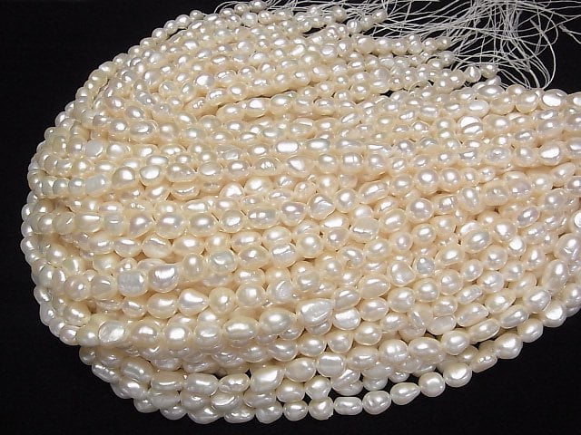 [Video] Fresh Water Pearl AA++ Baroque 8-10mm White 1strand beads (aprx.14inch/34cm)