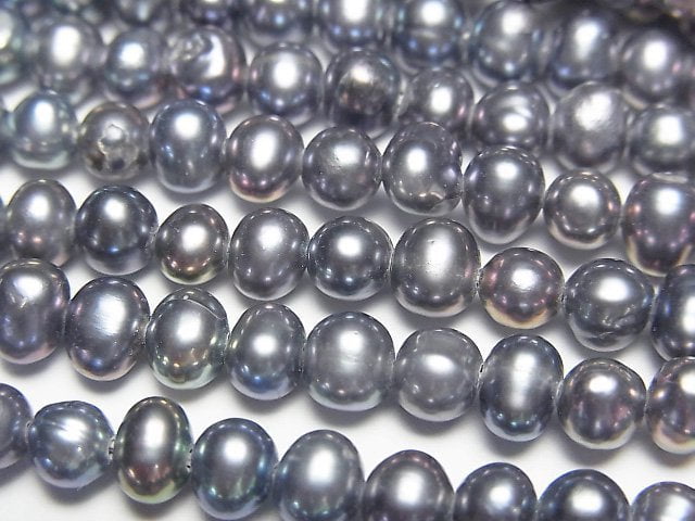 [Video] Fresh Water Pearl AA Potato 4.5-5mm Metallic Navy 1strand beads (aprx.14inch/34cm)