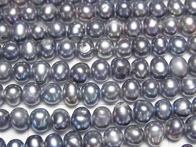 [Video] Fresh Water Pearl AA Potato 4.5-5mm Metallic Navy 1strand beads (aprx.14inch/34cm)