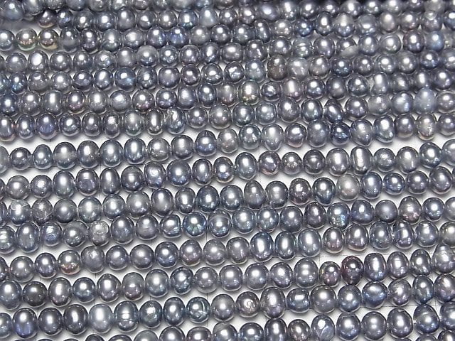 [Video] Fresh Water Pearl AA Potato 4.5-5mm Metallic Navy 1strand beads (aprx.14inch/34cm)