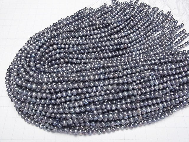 [Video] Fresh Water Pearl AA Potato 4.5-5mm Metallic Navy 1strand beads (aprx.14inch/34cm)