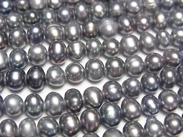 [Video] Fresh Water Pearl AA Potato 5.5-6mm Metallic Navy 1strand beads (aprx.14inch/34cm)