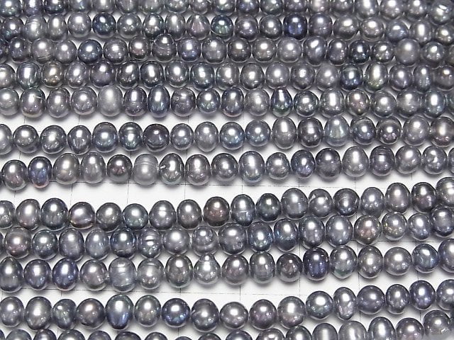 [Video] Fresh Water Pearl AA Potato 5.5-6mm Metallic Navy 1strand beads (aprx.14inch/34cm)