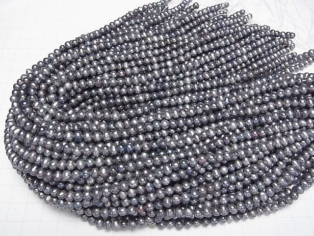 [Video] Fresh Water Pearl AA Potato 5.5-6mm Metallic Navy 1strand beads (aprx.14inch/34cm)