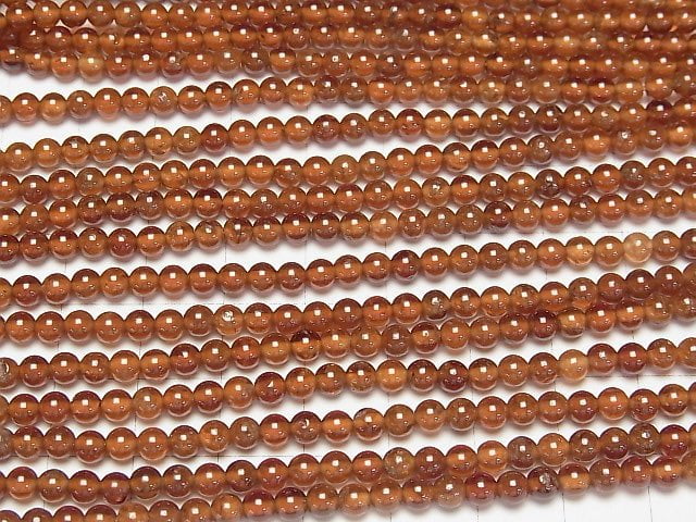 [Video]Hessonite Garnet AA Round 4mm 1strand beads (aprx.15inch/37cm)