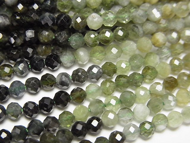 [Video]High Quality! Green Tourmaline AA+ Faceted Round 3mm 1strand beads (aprx.15inch/37cm)