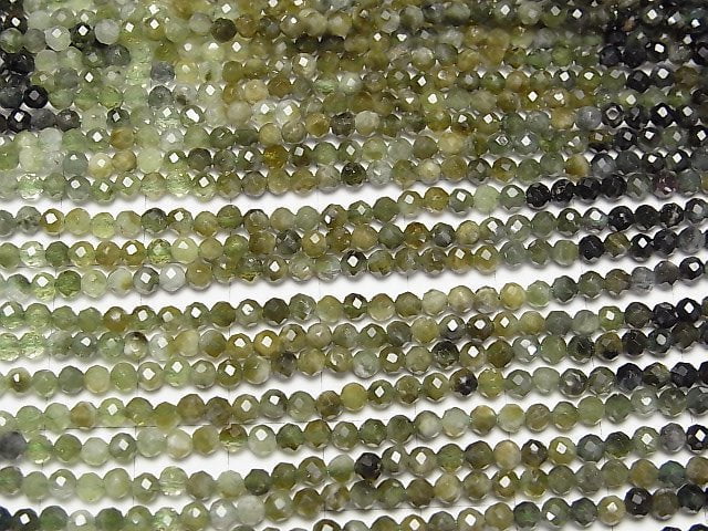 [Video]High Quality! Green Tourmaline AA+ Faceted Round 3mm 1strand beads (aprx.15inch/37cm)