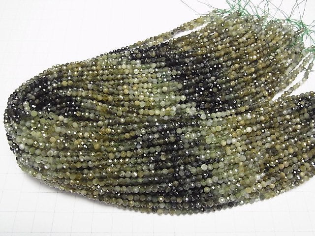 [Video]High Quality! Green Tourmaline AA+ Faceted Round 3mm 1strand beads (aprx.15inch/37cm)