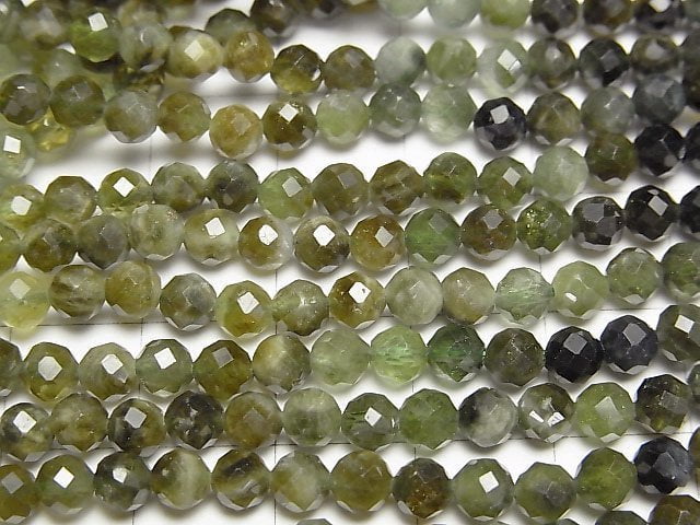 [Video]High Quality! Green Tourmaline AA+ Faceted Round 4mm 1strand beads (aprx.15inch/37cm)