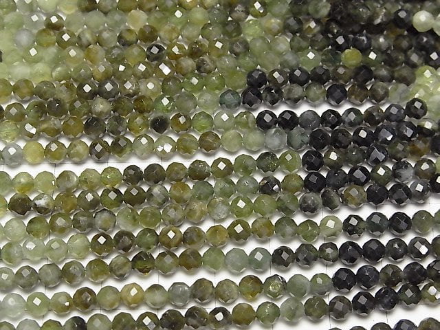 [Video]High Quality! Green Tourmaline AA+ Faceted Round 4mm 1strand beads (aprx.15inch/37cm)