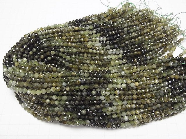 [Video]High Quality! Green Tourmaline AA+ Faceted Round 4mm 1strand beads (aprx.15inch/37cm)