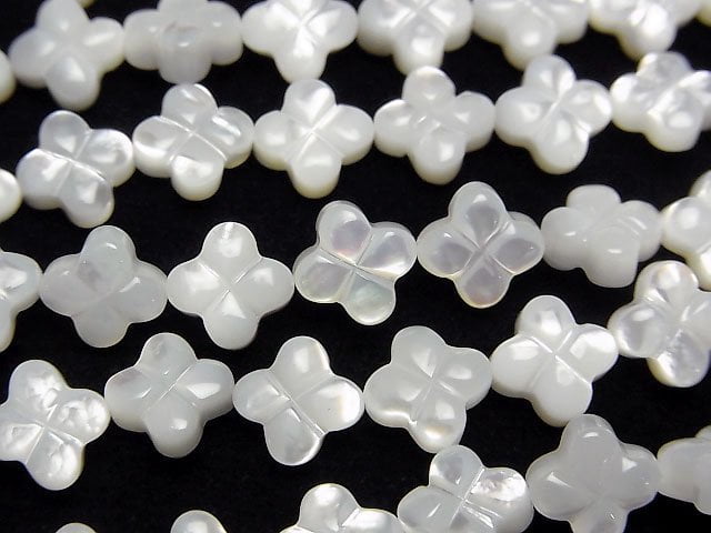 [Video]High Quality White Shell (Silver-lip Oyster) Clover (Both Side Finish) 8x8x4mm 1/4 or 1strand beads (aprx.15inch/38cm)