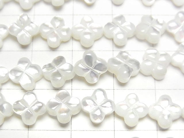 [Video]High Quality White Shell (Silver-lip Oyster) Clover (Both Side Finish) 8x8x4mm 1/4 or 1strand beads (aprx.15inch/38cm)