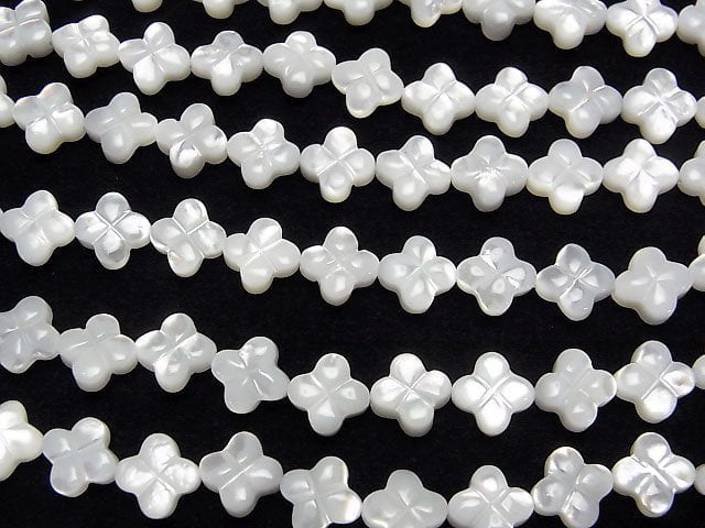 [Video]High Quality White Shell (Silver-lip Oyster) Clover (Both Side Finish) 8x8x4mm 1/4 or 1strand beads (aprx.15inch/38cm)