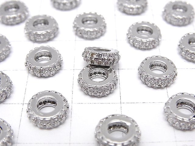 Metal parts Rondelle [7mm][9mm] Silver color (with CZ) 2pcs