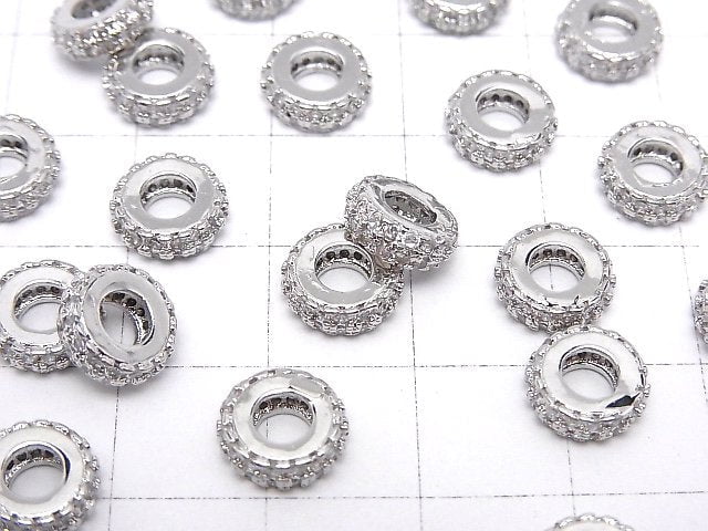 Metal parts Roundel [7mm][9mm] Silver color (with CZ) 2pcs