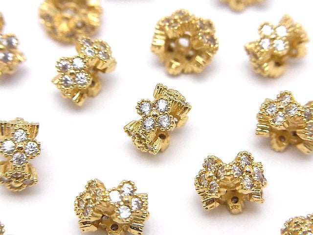 Metal parts Flower Roundel 8.5x8.5x5mm (with CZ) Gold color 2pcs