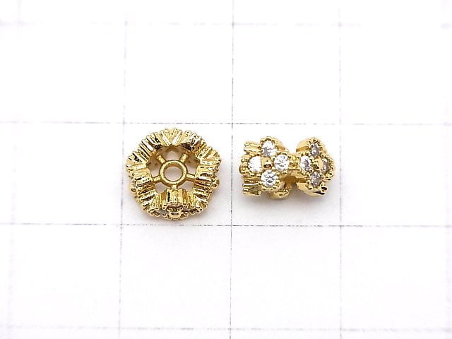 Metal parts Flower Roundel 8.5x8.5x5mm (with CZ) Gold color 2pcs