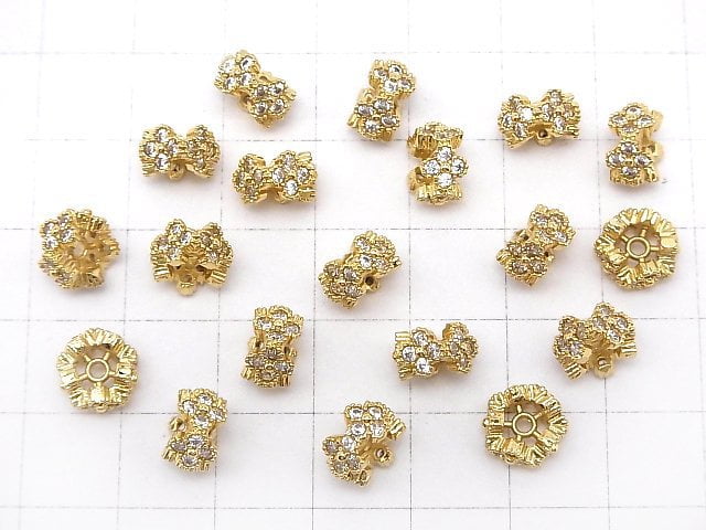 Metal parts Flower Roundel 8.5x8.5x5mm (with CZ) Gold color 2pcs