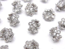 Metal parts Flower Rondelle 8.5x8.5x5mm (with CZ) Silver color 2pcs