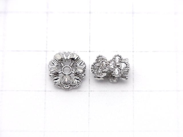 Metal parts Flower Roundel 8.5x8.5x5mm (with CZ) Silver color 2pcs