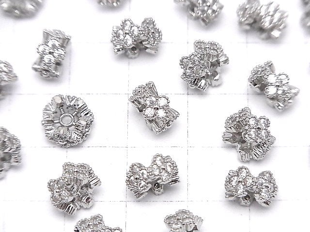 Metal parts Flower Roundel 8.5x8.5x5mm (with CZ) Silver color 2pcs