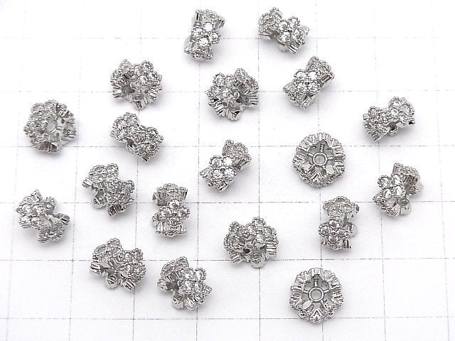 Metal parts Flower Roundel 8.5x8.5x5mm (with CZ) Silver color 2pcs