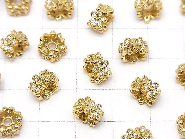 Metal parts Flower Rondelle 8x8x5mm (with CZ) Gold color 2pcs