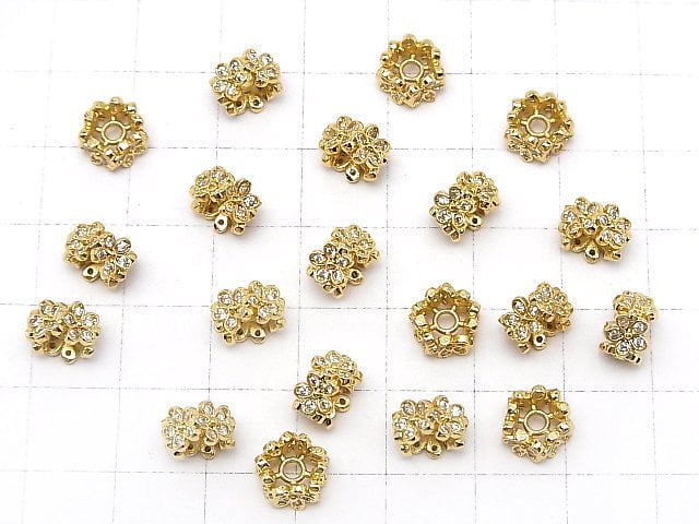 Metal parts Flower Roundel 8x8x5mm (with CZ) Gold color 2pcs