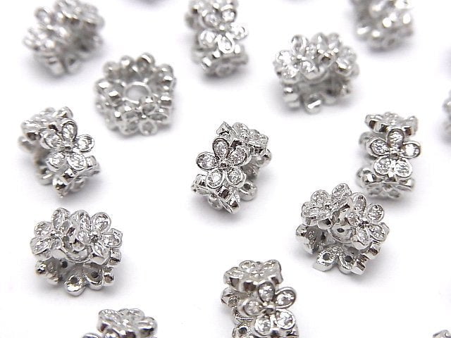 Metal parts Flower Roundel 8x8x5mm (with CZ) Silver color 2pcs