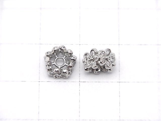 Metal parts Flower Roundel 8x8x5mm (with CZ) Silver color 2pcs