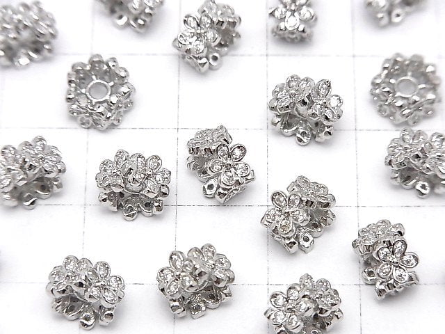 Metal parts Flower Rondelle 8x8x5mm (with CZ) Silver color 2pcs