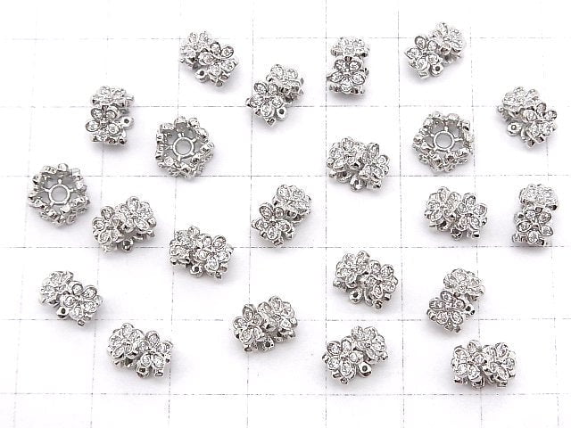 Metal parts Flower Roundel 8x8x5mm (with CZ) Silver color 2pcs