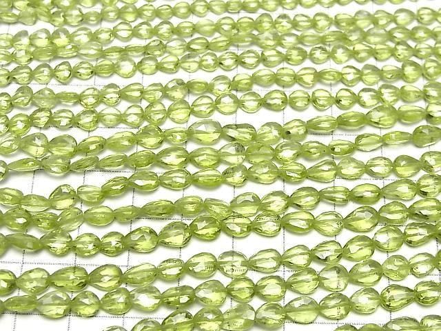 [Video]High Quality Peridot AAA Vertical Hole Faceted Pear Shape half or 1strand beads (aprx.9inch/22cm)