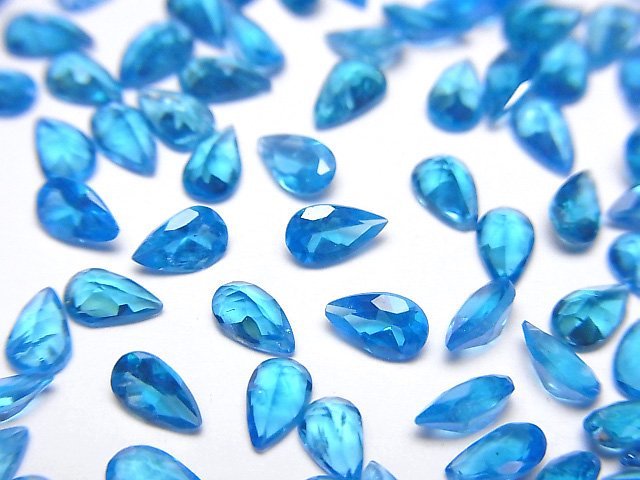 [Video]High Quality Neon Blue Apatite AAA Loose stone Pear shape Faceted 5x3mm 3pcs