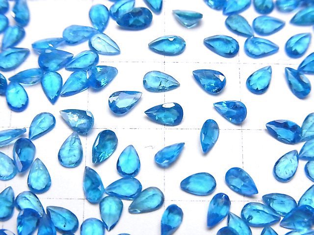 [Video]High Quality Neon Blue Apatite AAA Loose stone Pear shape Faceted 5x3mm 3pcs