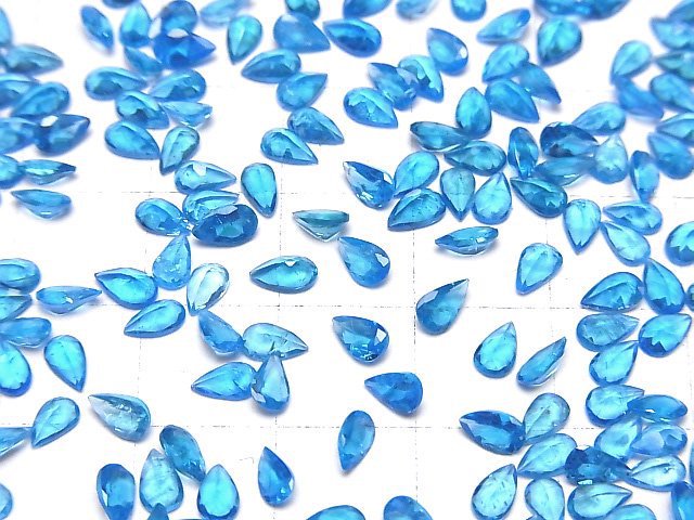 [Video]High Quality Neon Blue Apatite AAA Loose stone Pear shape Faceted 5x3mm 3pcs